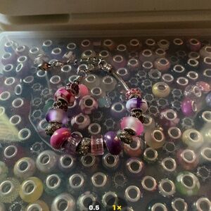 Pink and purple Europen beaded bracelet